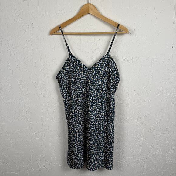 Vintage 90s Floral Slip Dress Small Blue Cottagecore Grunge Moto Boho Flower - Picture 1 of 4